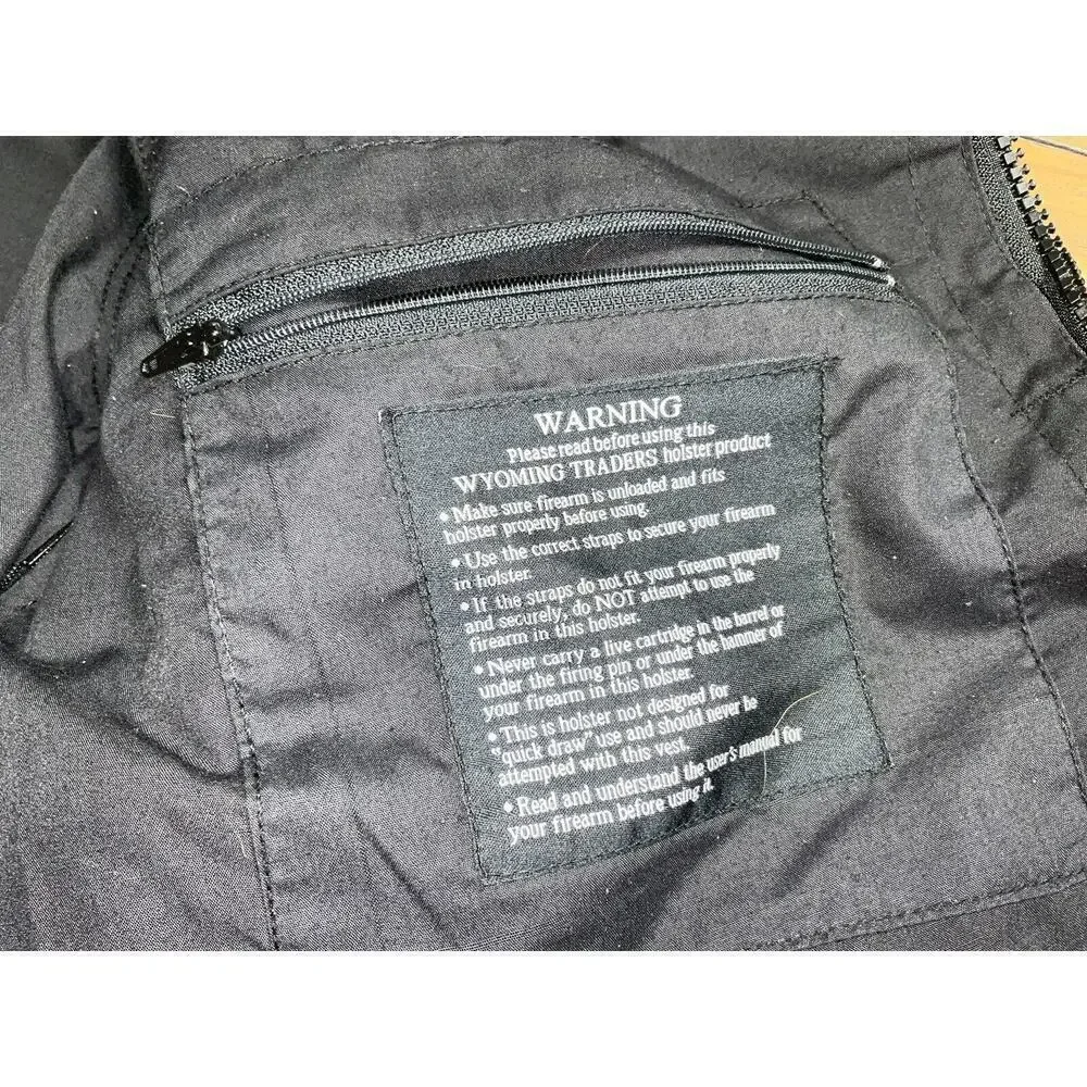 Wyoming Traders Western Black Vest Conceal Carry Full Zip Large Corduroy Collar